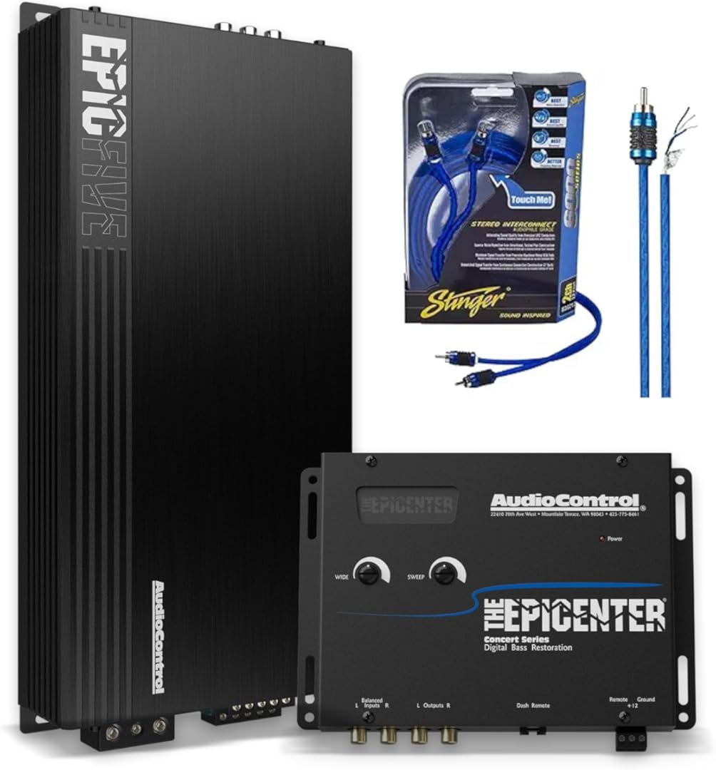 AudioControl EPICENTER Bass Bundle - EPICENTER Bass Restoration Processor (Black) + EPICFIVE 5-Channel 1100W Car Audio Amplifier + Stinger 2-Channel 3 FT 6000 Series RCA Interconnect Cable