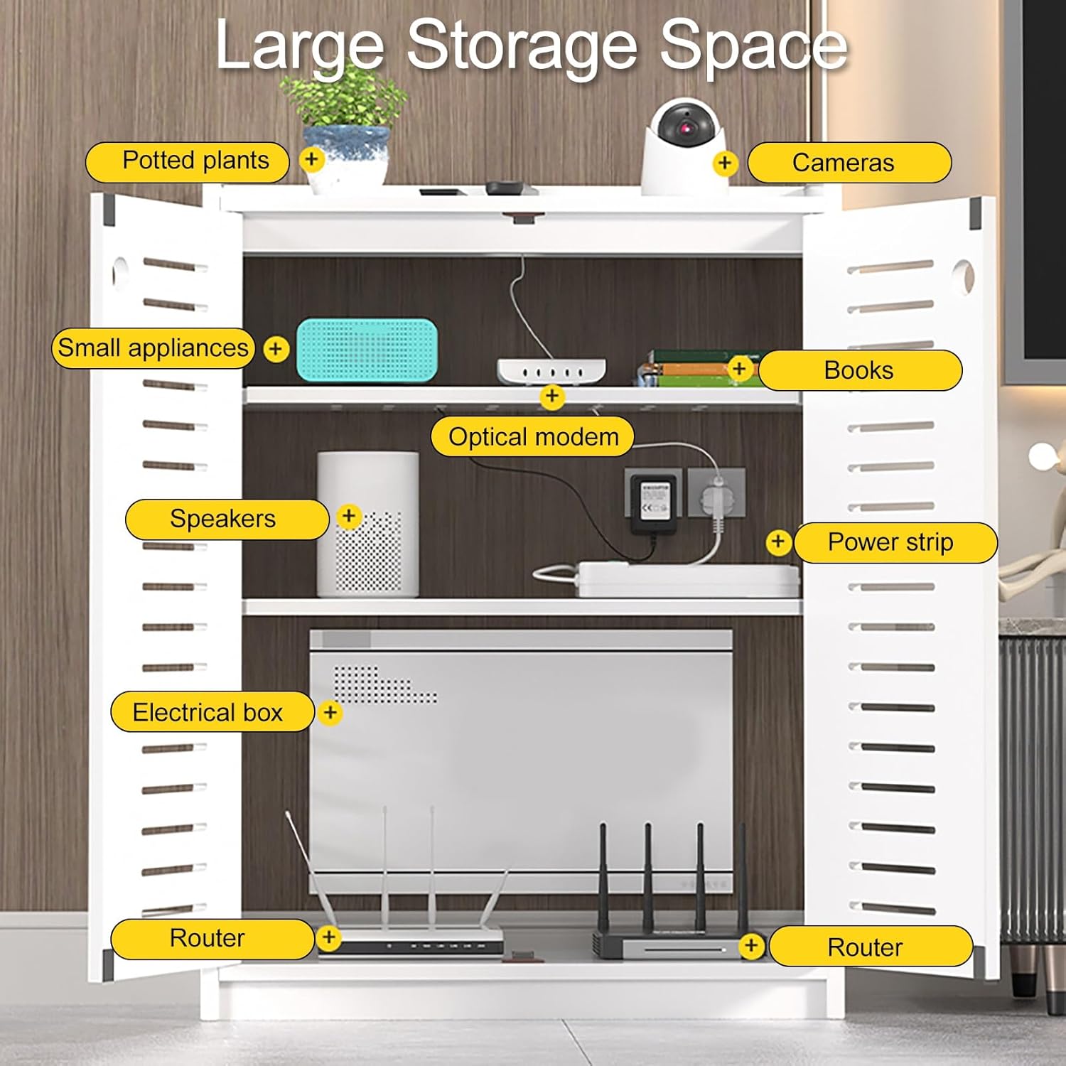 WiFi Router Storage Cabinet with Adjustable Shelves, Floor Standing Router Decorative Storage Box, Modern Standing Cabinets for Bathroom Living Room (no backplane)(Black,50*25*60cm/20*10*24in)