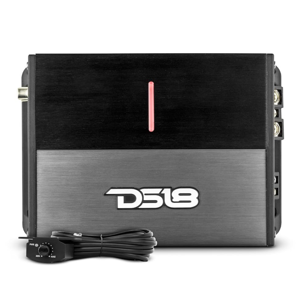 DS18 ION1200.1D Powerful and Compact Monoblock 1 Channel Amplifier Full Range 1200 Watts RMS @ 1-Ohm Class D - Micro Digital 1-Channel Car Amplifier - Remote Subwoofer Level Control Included