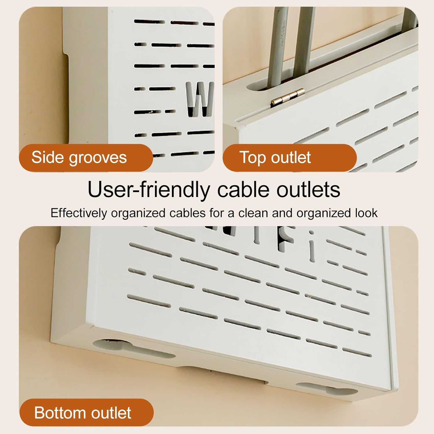 WiFi Router Hidden Box, Wooden WiFi Router Storage Box, Projector Shelf, Large Space Modem Cable Organizer, with Ventilation & Cord Management, for Bedroom Living Room(White1,41x7.3x30cm/16x3x12in)