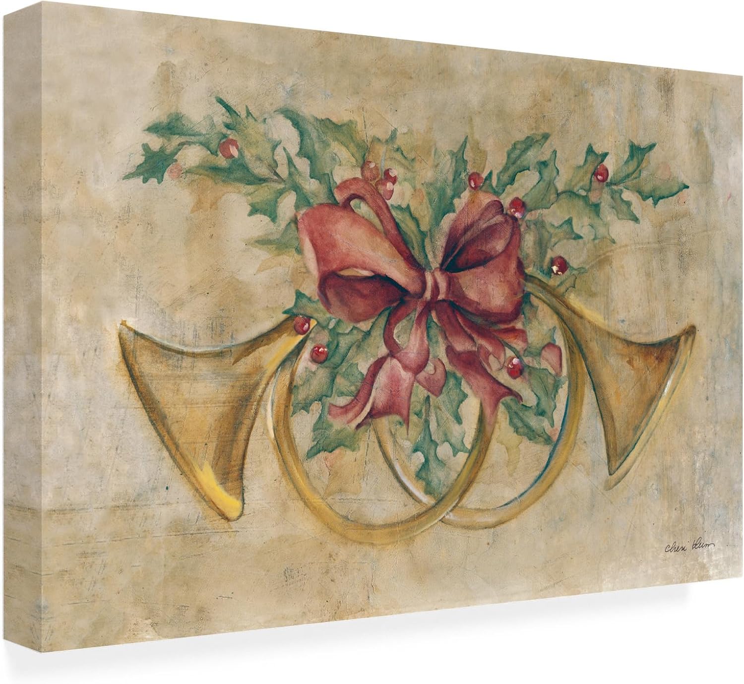 Trademark Fine Art Canvas Wall Art - Cheri Blum 'Holiday French Horns' Wall Art for Living Room, Bedroom, or Office Décor