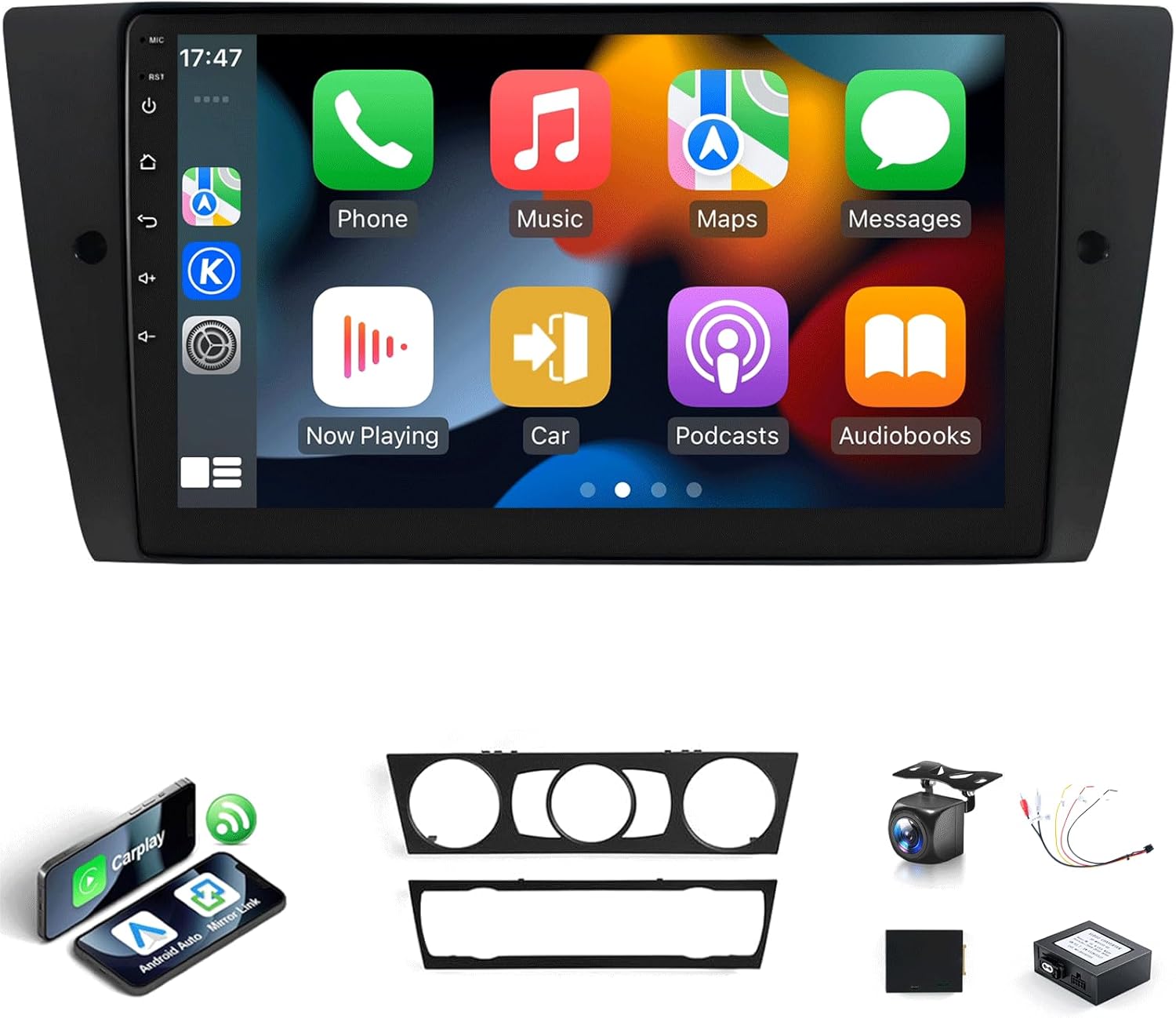 Car Stereo for BMW 3 Series 328i 335i 325i E90 E91 E92 E93 2005-2011 Radio Apple CarPlay Android Auto, 9inch IPS Touch Screen for BMW 328i Stereo BT/FM DSP/GPS/WiFi/SWC Camera, Non. Optical Fiber