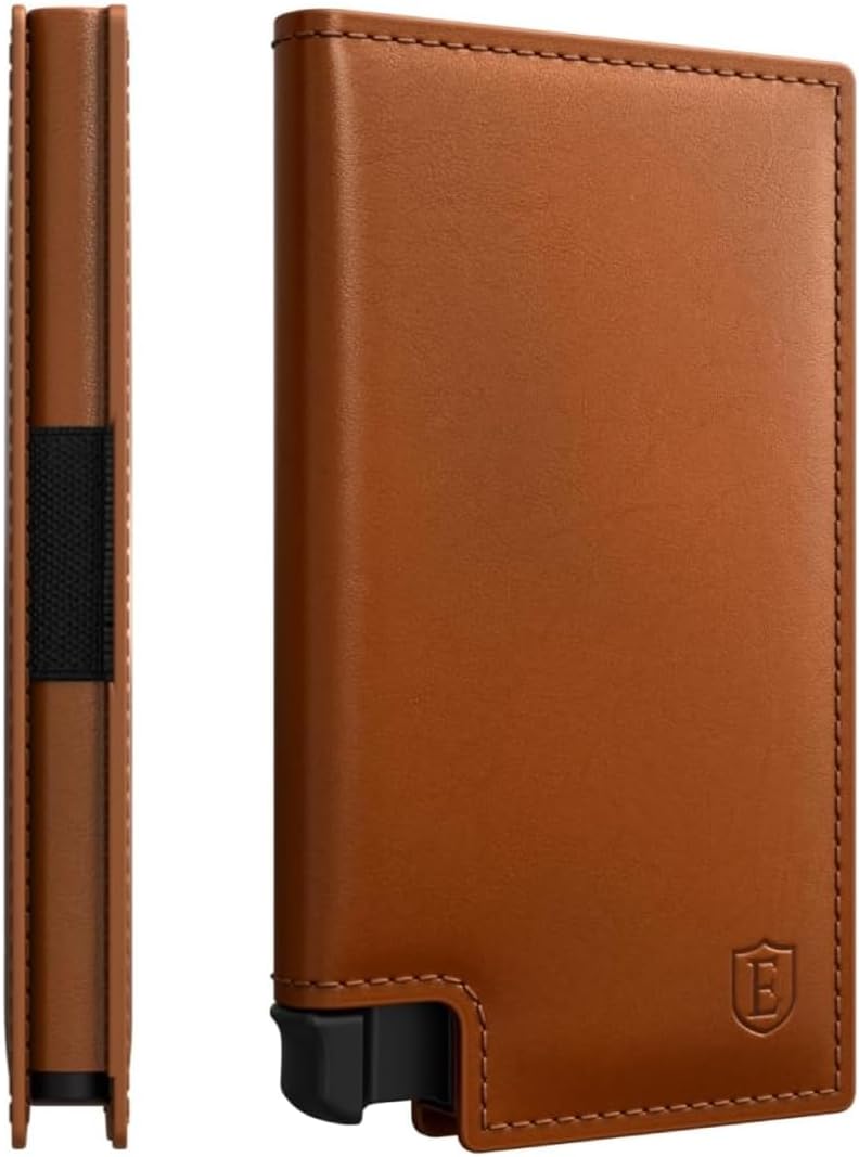 Ekster - Parliament Pop Up Wallet for Men - RFID Blocking Metal Card Holder Wallet with Push Button and Card Ejection - Minimalist Leather Tactical Daily Carry Parliament - Easy Access, Classic Brown