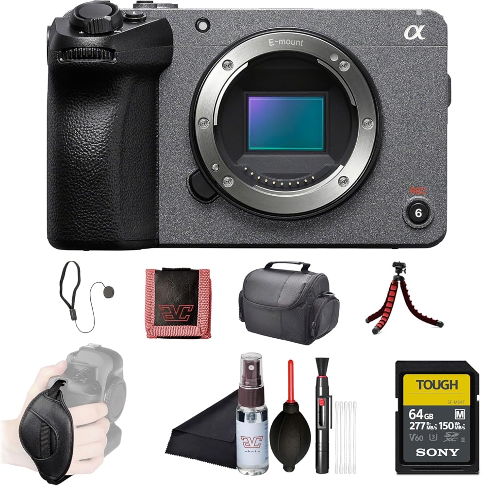 Sony FX30 Cinema Line Camera Body (ILME-FX30B) – 26MP APS-C Sensor | 4K Super 35 Recording | 64GB SF-G Tough Card, Bag, Flex Tripod, Hand Strap, Card Wallet, Cap Keeper, Cleaning Kit