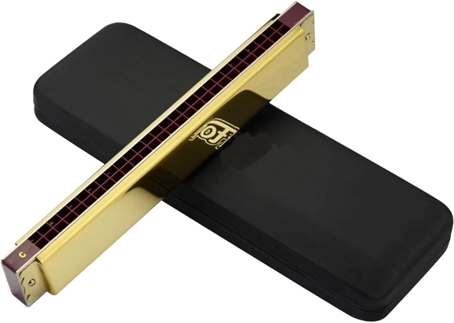 Harmonica 28 Holes Harmonica Professional Mouth Organ Harps Instrumentos Harmonicas Key C Musical Instruments ABS (Color : Golden Key EB)