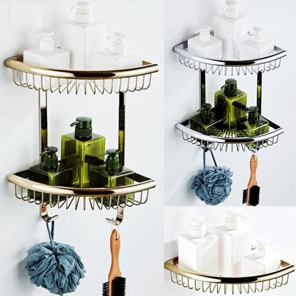 Corner Shower Caddy Floating Shelves Bathroom Shelfs Crystal Brass Storage Rack Shampoo Holder Bathroom Accessories Wall Mounted Kitchen Seasoning Bottles Holde Organizer Shelf-Gold 1 (Gold 1 )