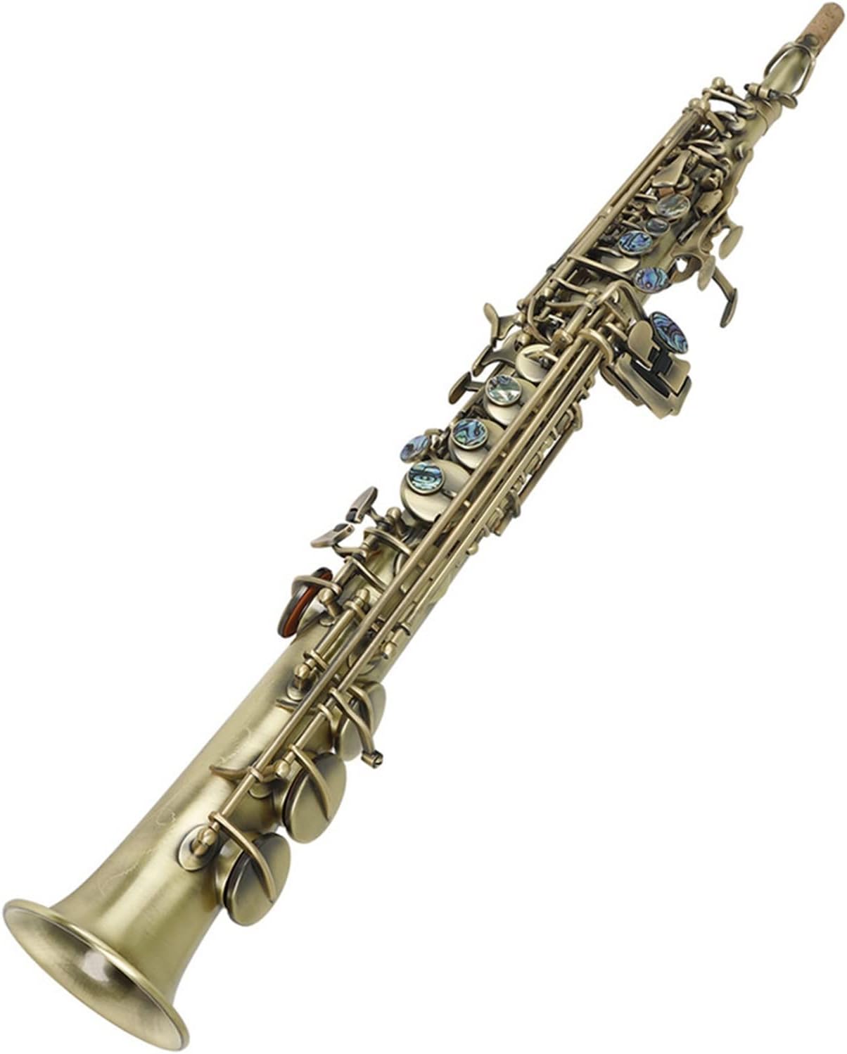 Bronze Straight Bb Saxophone Lacquered Gold Carve Pattern Woodwind Instrument with Case