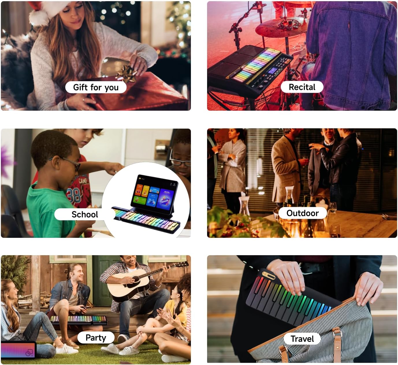 Smart Piano Keyboard,Rainbow LED Lights&Free Apps,Learning Portable Keyboard,256 Voices,100+ Auto Chords,MIDI Support,59-Key Digital Piano for Beginners,Gift for Birthdays or Holidays