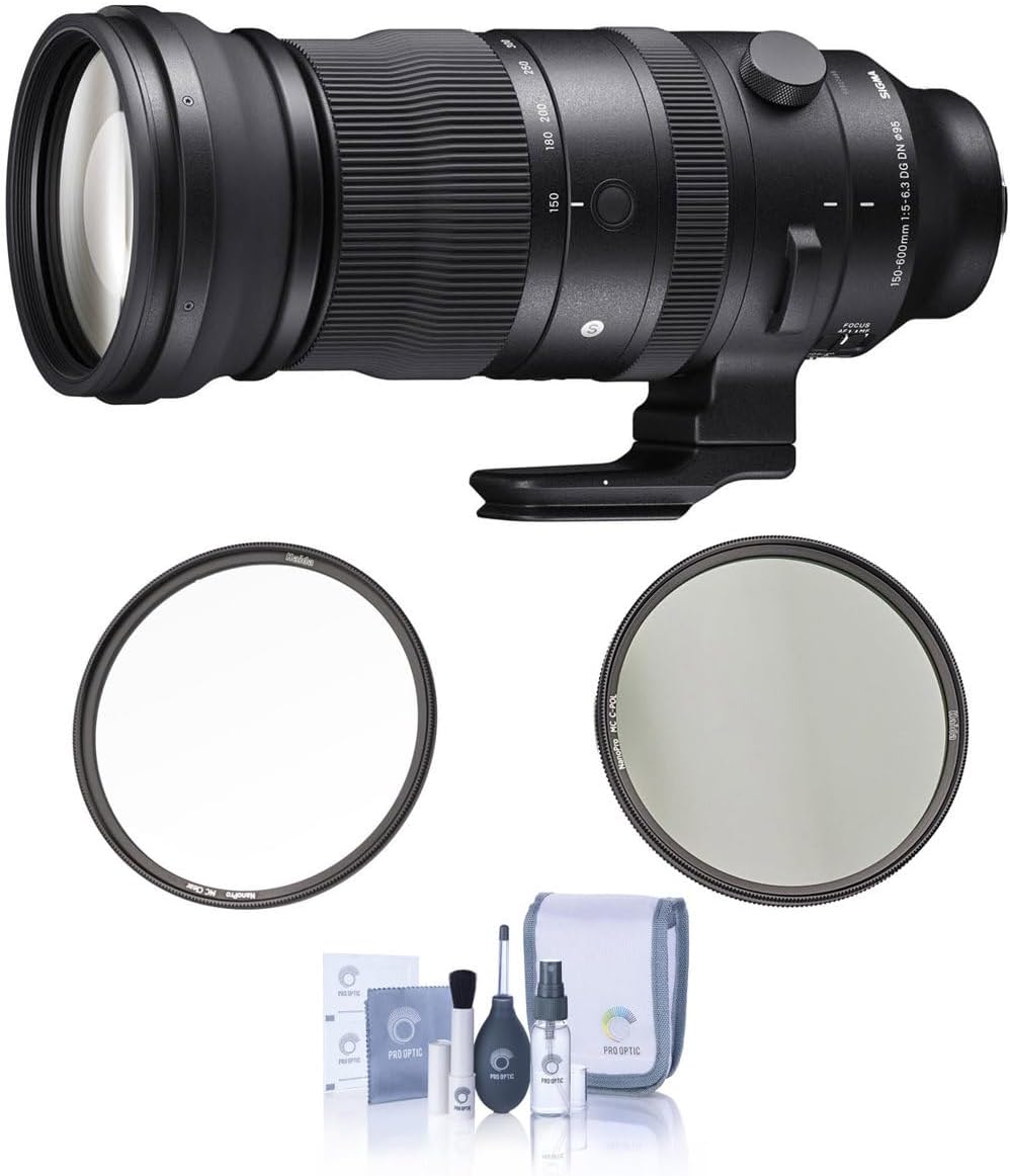 Sigma 150-600mm f/5-6.3 DG DN OS Sports Lens, Sony E, Bundle with 95mm CPL+Clear Filter Kit and Cleaning Kit