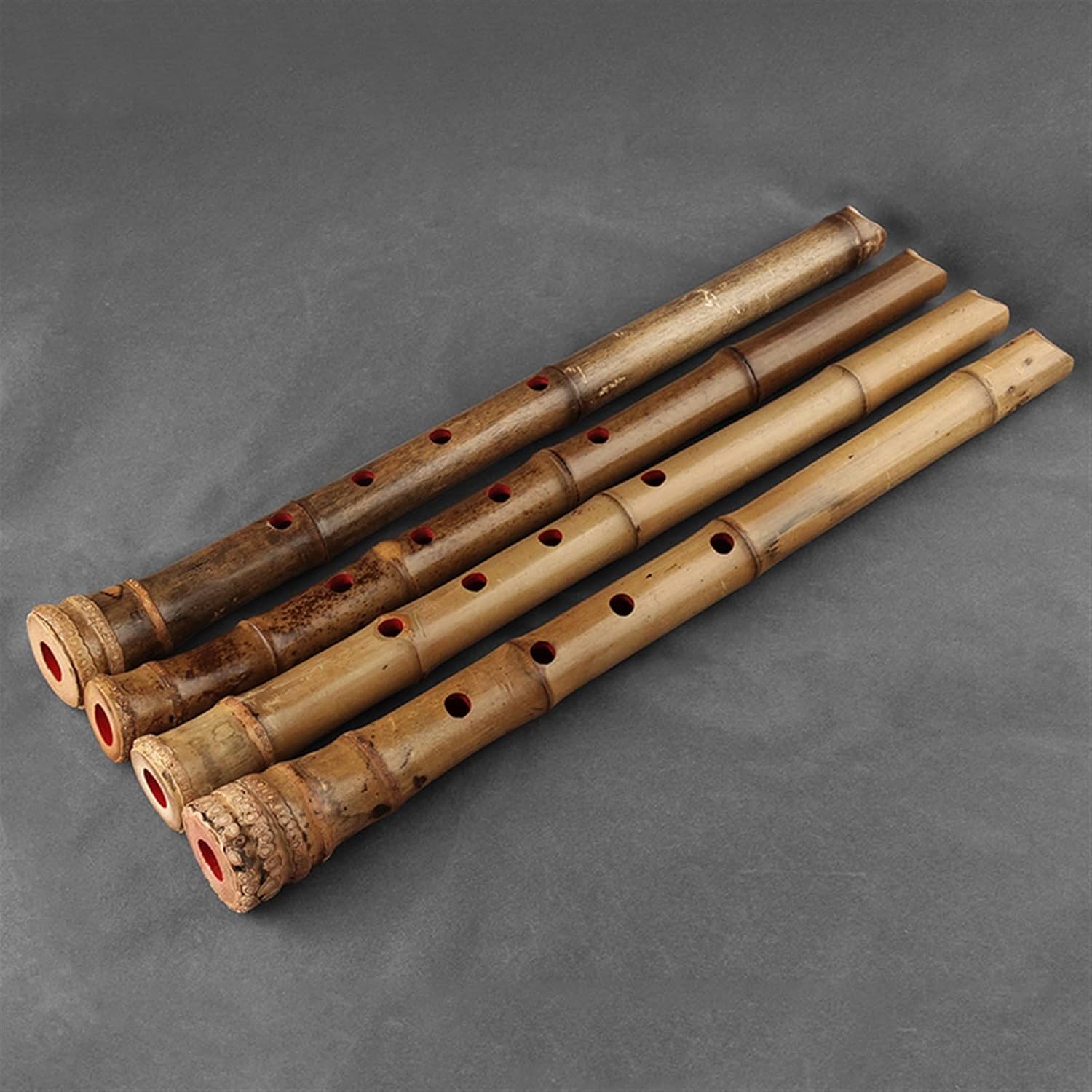 TSTS Chinese Bamboo Flute E Key 5 Holes Wooden Musical Instruments 1.6 Feet Bamboo Vertical Flute with Root Woodwind Instrument