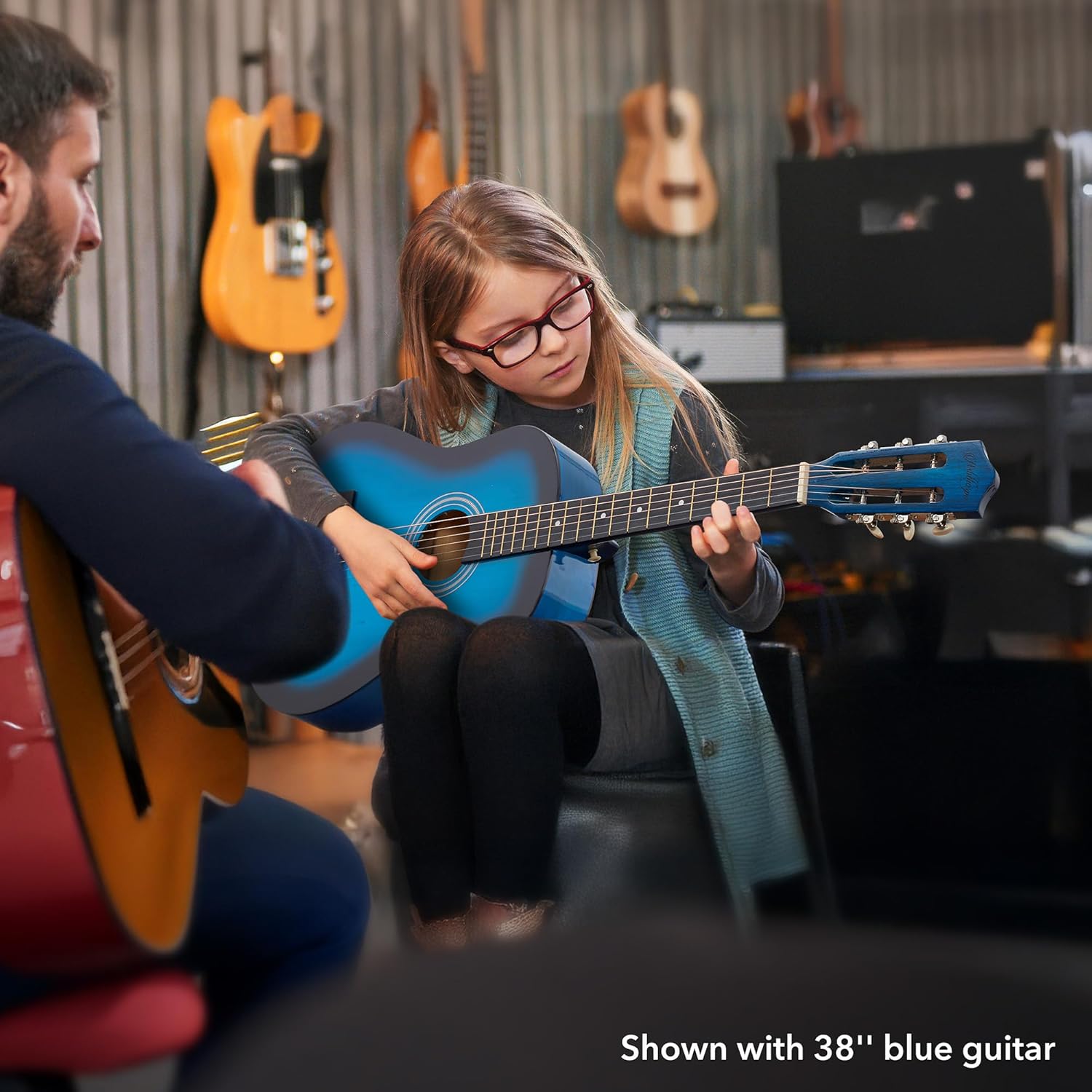 Ashthorpe 38-inch Beginner Acoustic Guitar Package (Blue), Basic Starter Kit w/Gig Bag, Strings, Strap, Tuner, Pitch Pipe, Picks