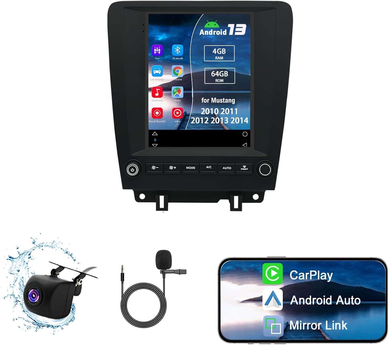 Android 13 Car Radio Compatible for Mustang 2010 2011 2012 2013 2014, 4G+64G 9.7