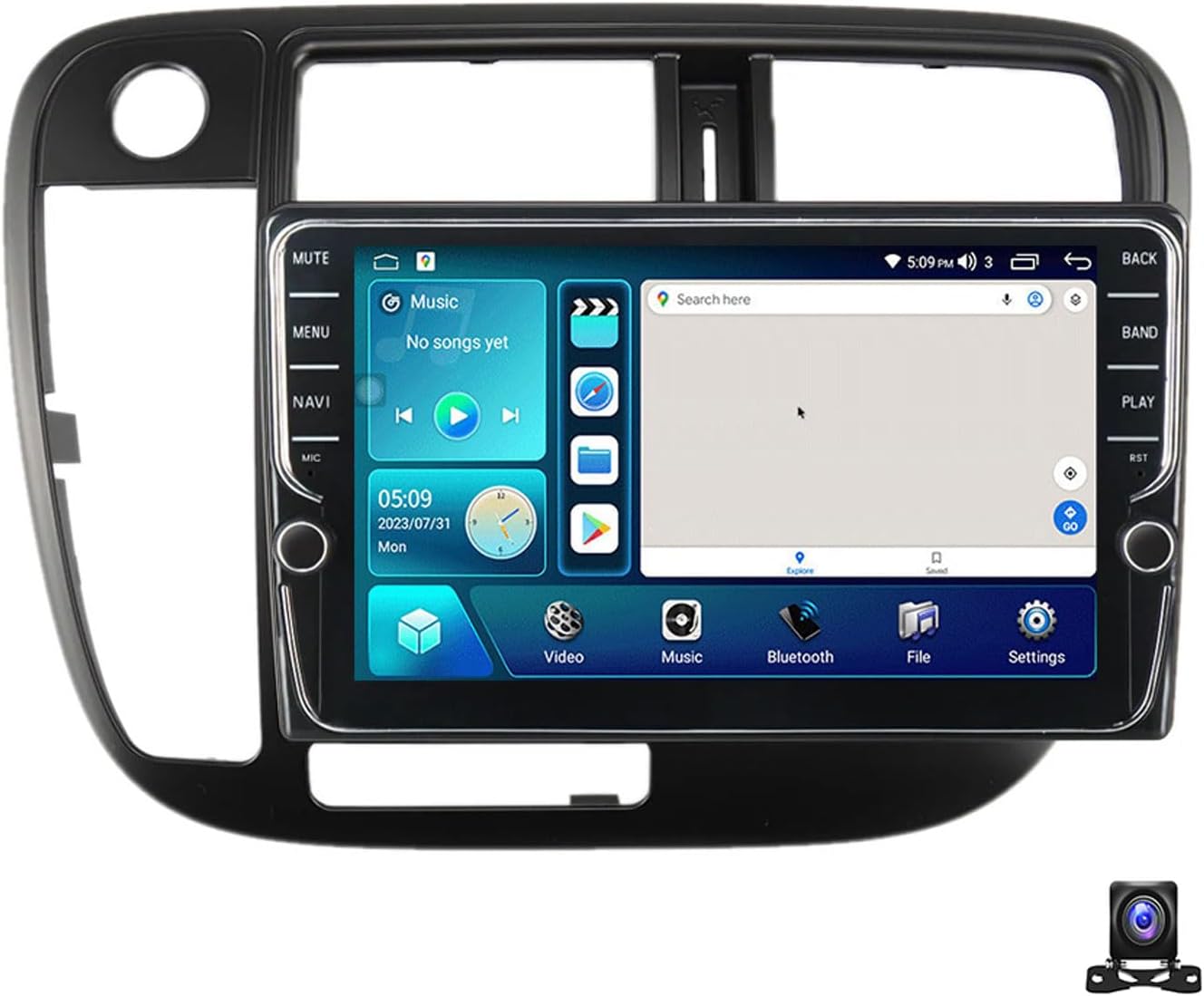 Double Din Car Stereo Bluetooth MP5 Player with Carplay/Auto, 9 Inch Touchscreen Radio Receiver with AHD Backup Camera, Compatible with Honda Civic 1998 1999 2000 Support 4G/SWC/DSP,K100S