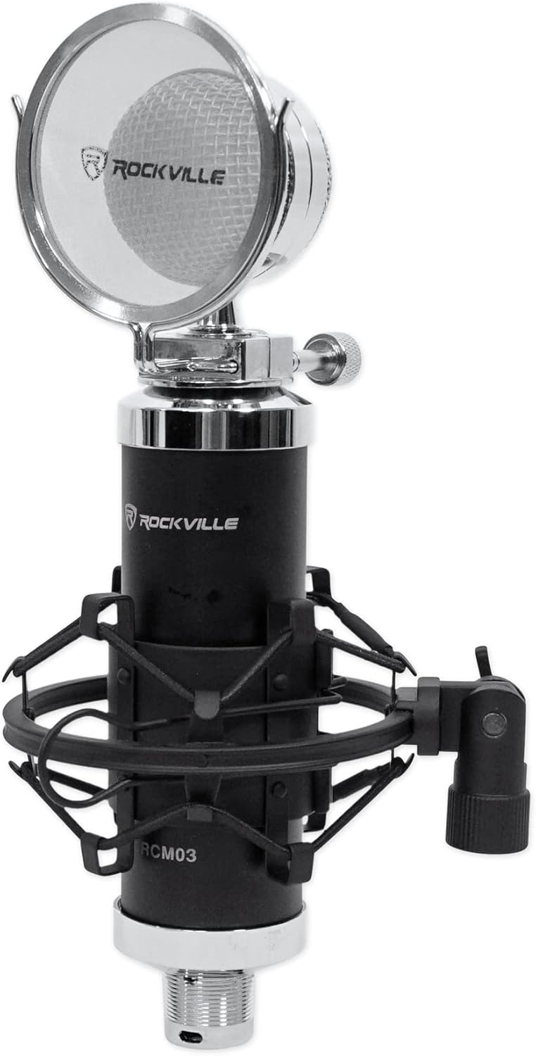 Rockville RCM03 Bundle: Studio Recording Condenser Microphone with Metal Shock Mount, iSTAND 85 Dual Desktop Boom Arm and Gooseneck Stand, 2-Items