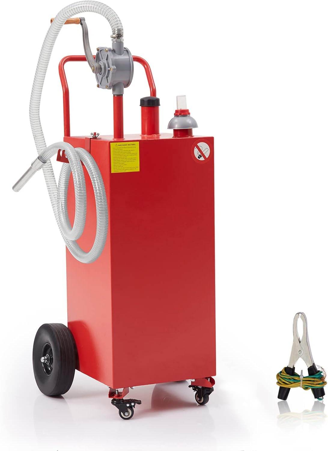 40 Gallon Portable Gas Caddy Fuel Storage Tank Large Hand Siphon Pump with Rolling Flat-Free Solid Rubber Wheels for Boat, ATV, Car, Motorcycle (Red)