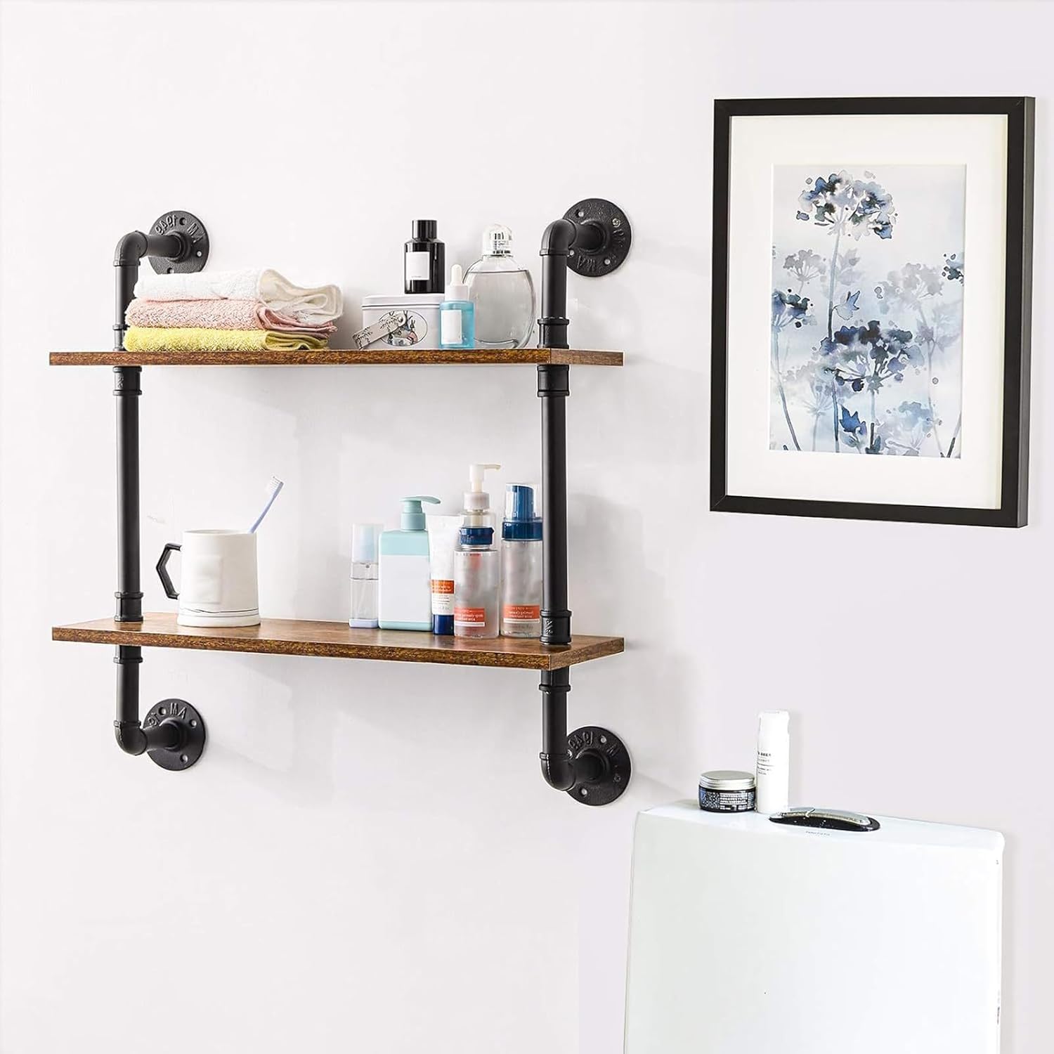 Storage Rack Floating Shelves,Multi-Layer Design Smooth Edge Easy Assembly Rustic Wood Wall Shelves Organizer for Bedroom Living Room Bathroom Kitchen Corner Study Room Triple Layer