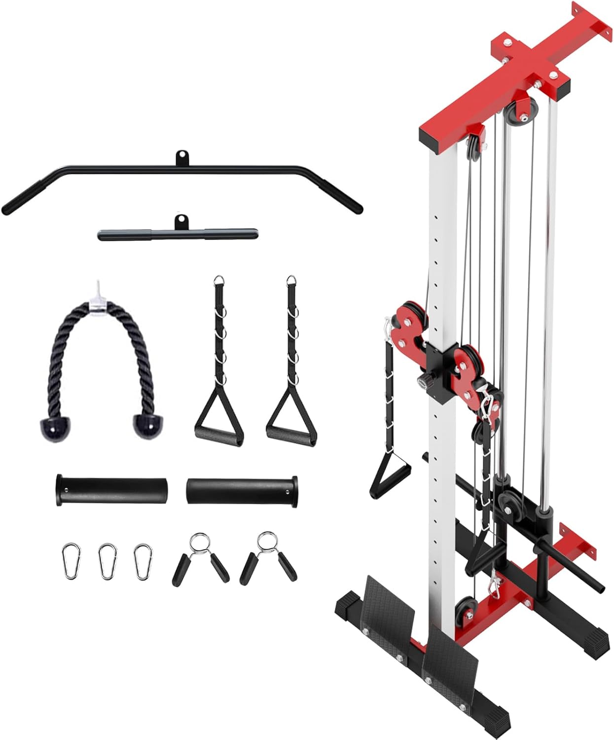 VANSWE Wall Mount Cable Station, 18 Positions Adjustable Dual Pulleys Wall Mounted Cable Machine with Removable Footplate
