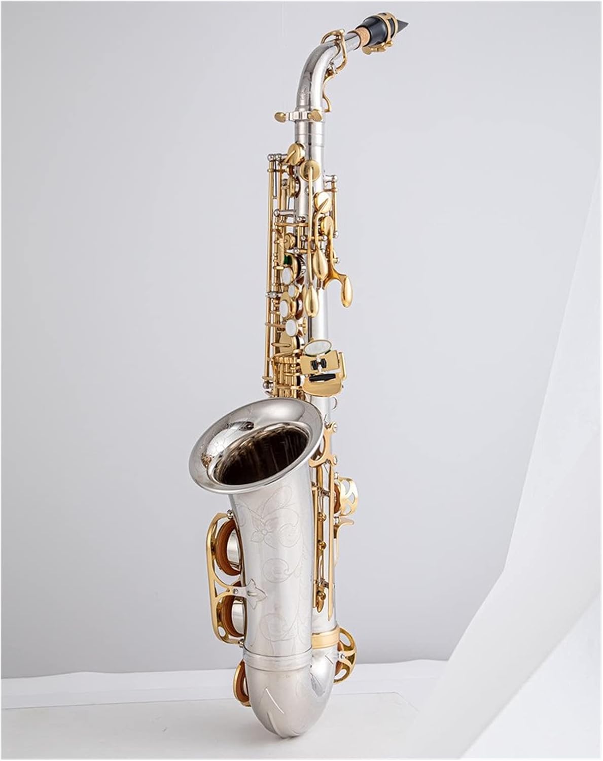 Alto Saxophone Nickel Plated Gold Key Professional Sax Mouthpiece with Case and Accessories Student Saxophone