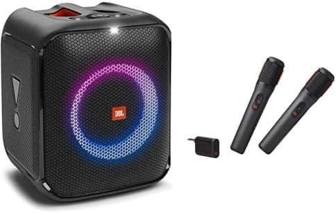 Bundle of JBL Partybox Encore Essential + JBL PartyBox Wireless Mic - 2X Digital Wireless Microphones, Rechargeable Battery, Compatible with All PartyBox Speakers (Black)