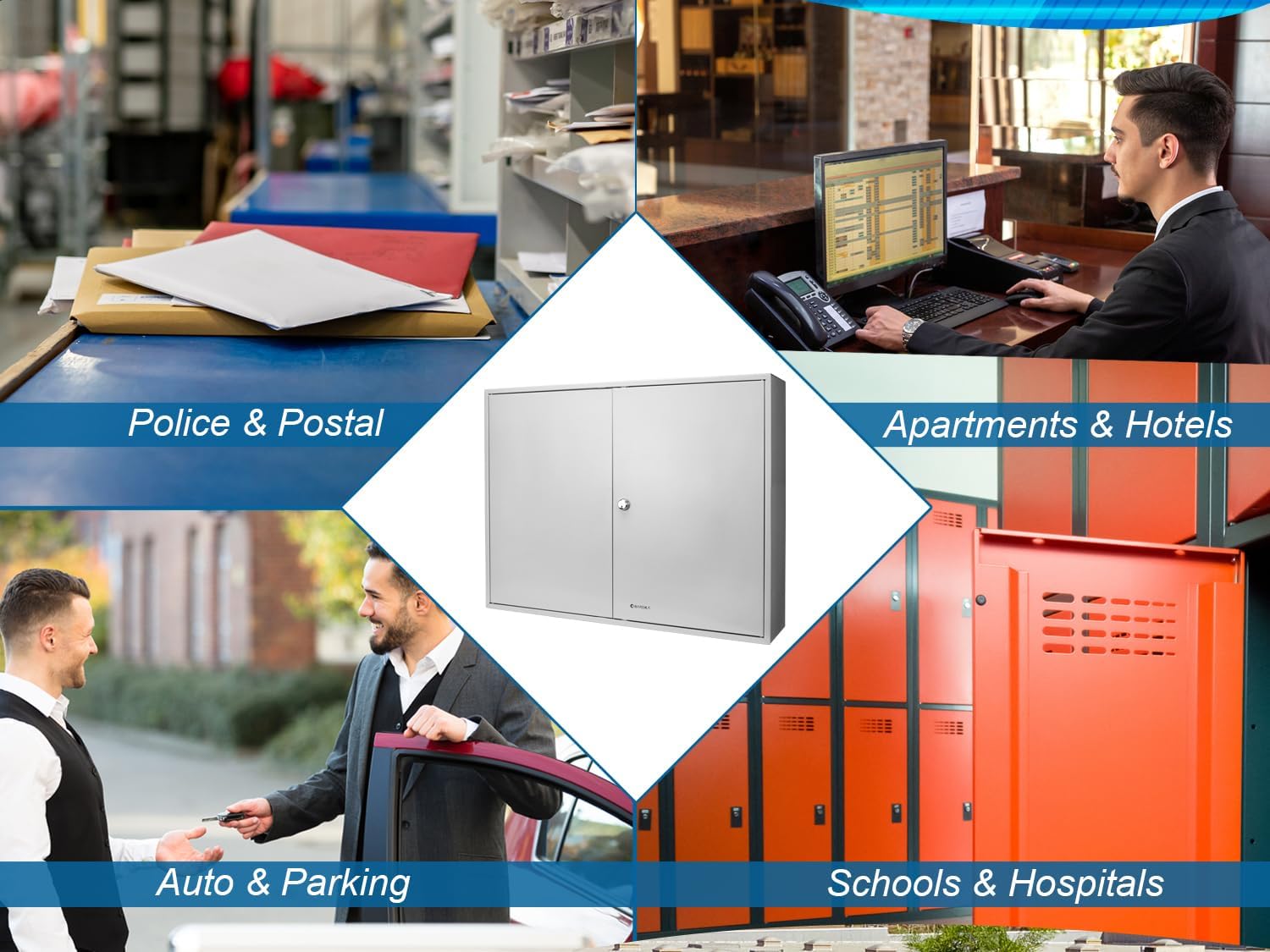 Barska 320-Position Key Cabinet – Steel Key Lock Box with Numbered Hooks, Key Log Sheet, White Tags & Index Chart – Wall-Mount Organizer, Gray Finish