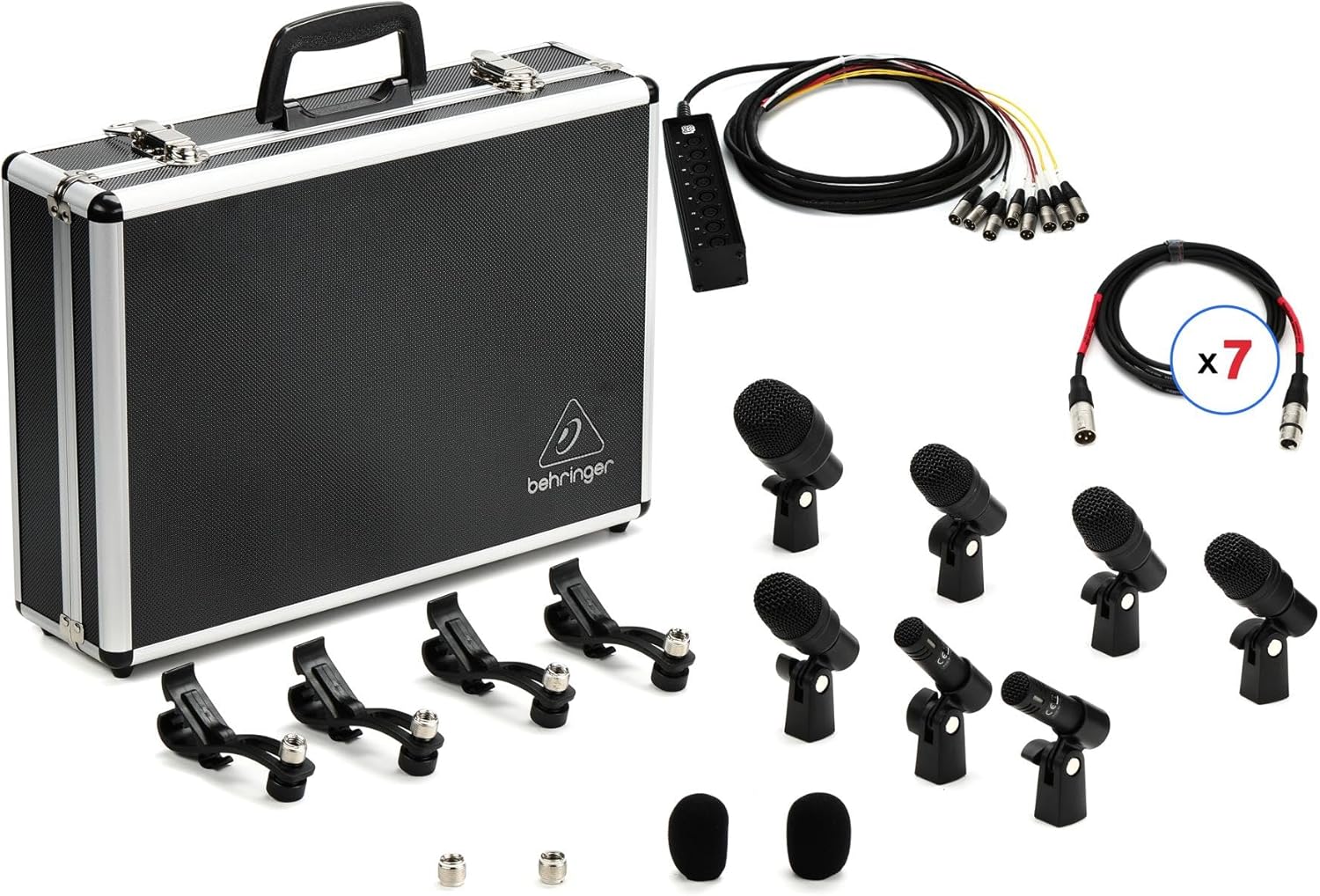 Behringer BC1200 Professional 7-Piece Drum Microphone Kit – Includes Snakes, XLR Cables, and Mounting Clips – Perfect for Recording, Live Performances, and Studio Use Music and Audio