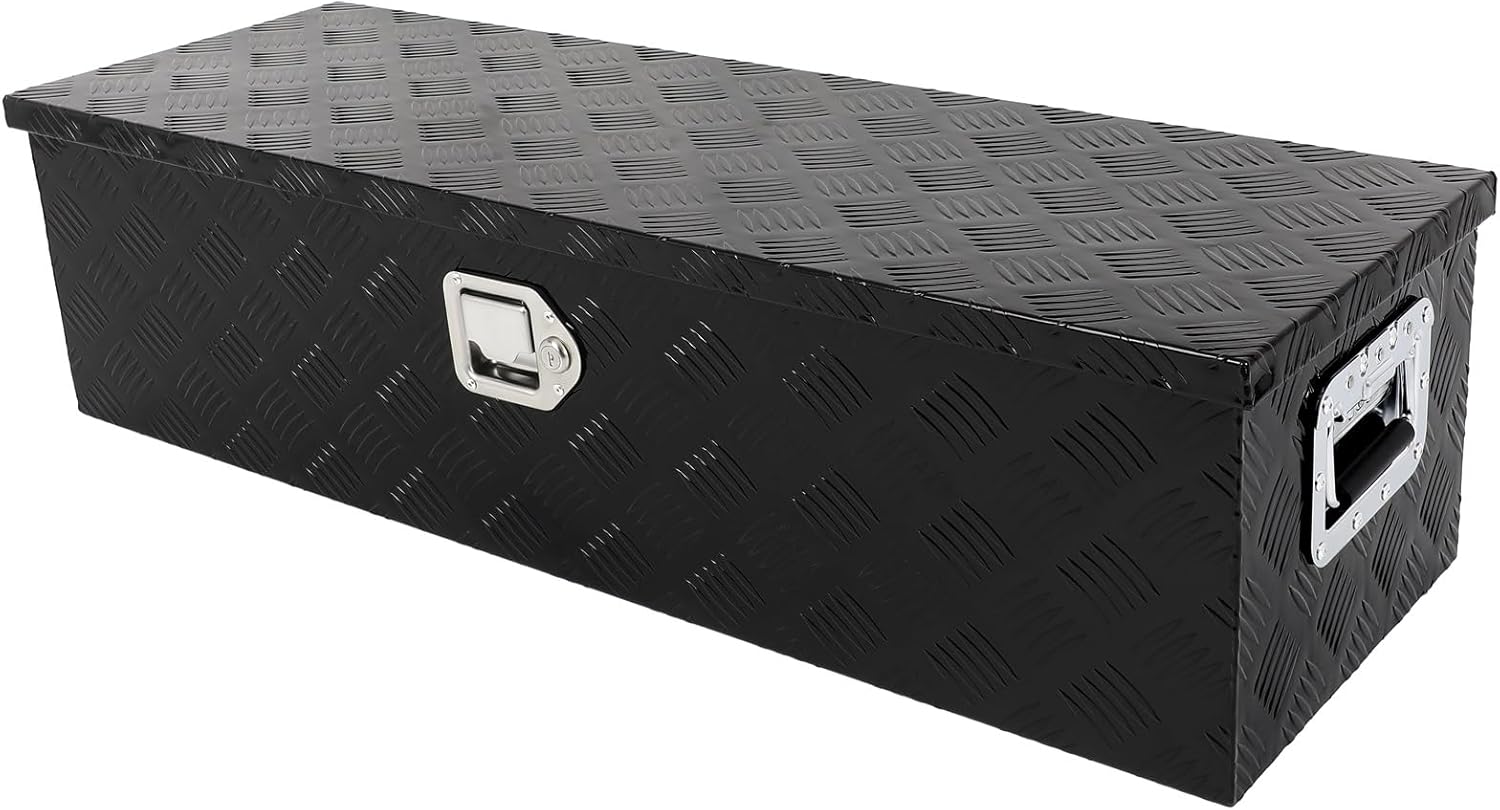 ECCPP 39inch Black Heavy Duty Aluminum Truck Bed Tool Box, RV Storage Organizer Trailer Storage ToolBox W/Lock & Keys, Underbody Flatbox Truck Car Outdoor Trailer Pickup