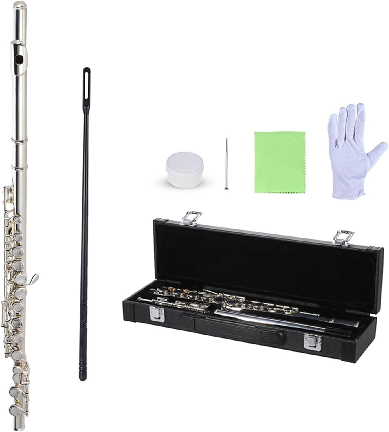 Flute Musical Instrument Flute Cupronickel Silver Plated 16 Closed Holes C Key with Case Screwdriver Wind Instruments for Beginner Starter Flute