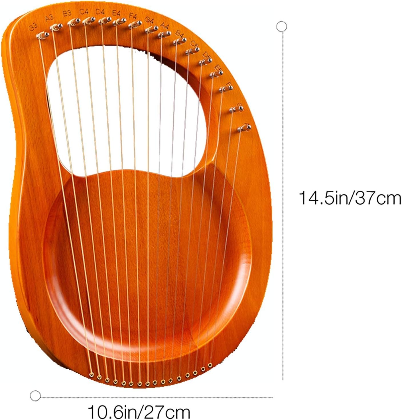 Lyre Harp 19 Metal Strings Heptachord Mahogany Solid Wood String Instrument with Tuning Key and Bag,Best Gift for Beginners, Music Lovers, Kids,Adults (Color : Yellow)