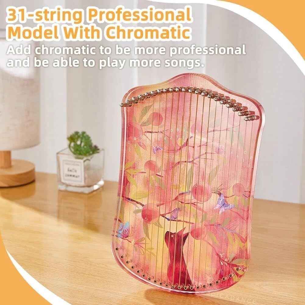 Mini Lyre Harp with Whale Pattern, Fingerpicking String Instrument, Metal Strings Acrylic Thumb Piano with Tuning Wrench(Color:Black,Clear,Copper)