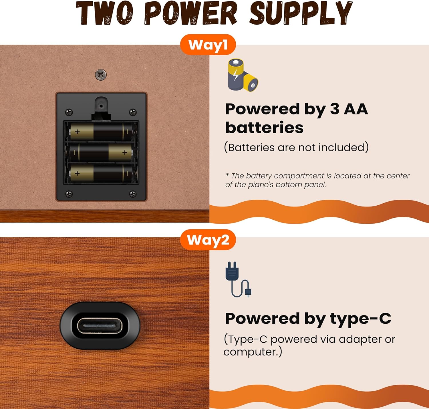 CAHAYA Kids Piano Keyboard Wooden - 37 Keys Digital Piano for child, Baby Piano Toy with Touch Controls Music Educational Instrument Set Wooden Toy for 3+ Girls Boys Gift