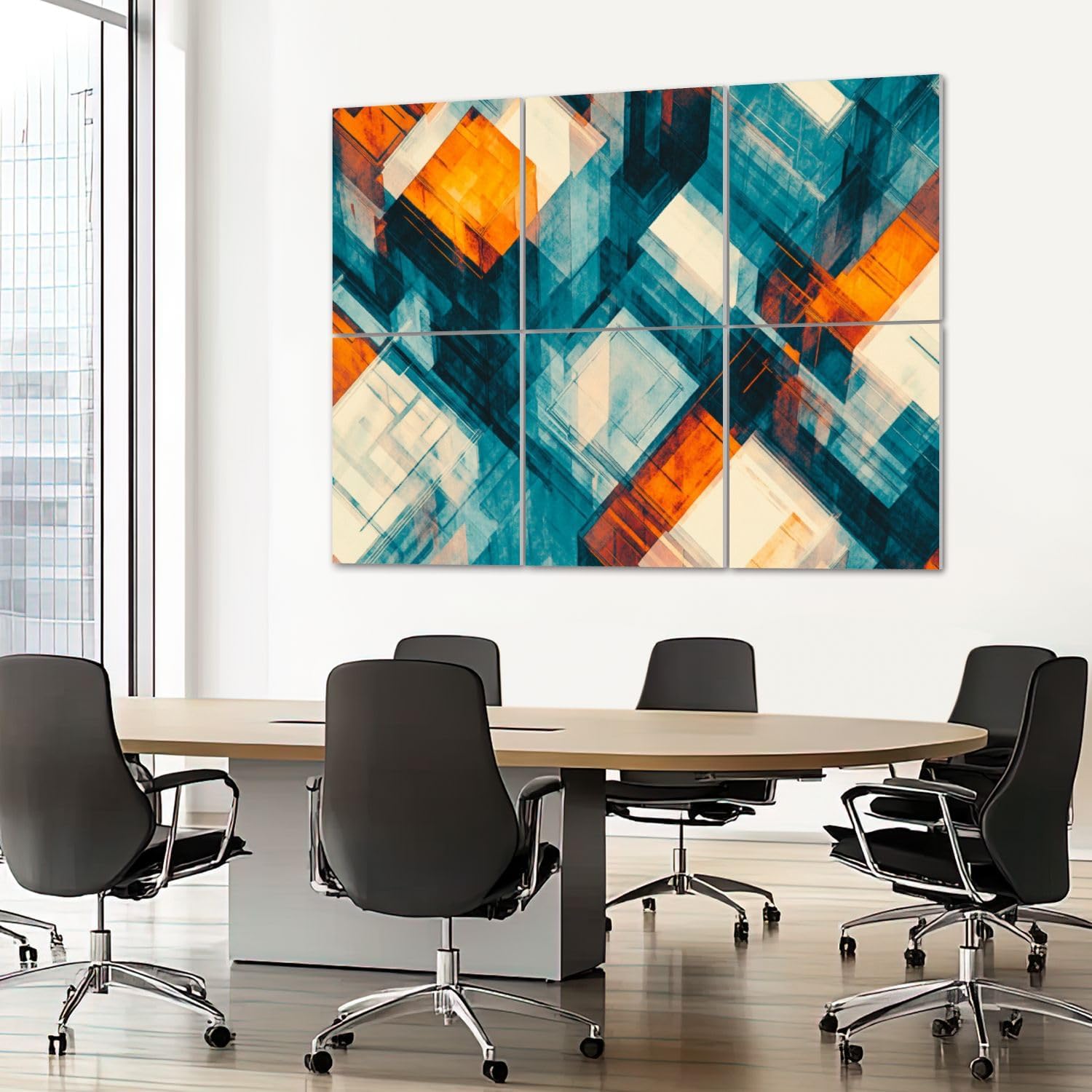 6 Pack Art Acoustic Panels Sound Absorbing Abstract Teal Overlapping Cubes Transparent Layers Bright Orange Decorative Soundproof Wall Panels Self Adhesive for Recording Studios Office 72