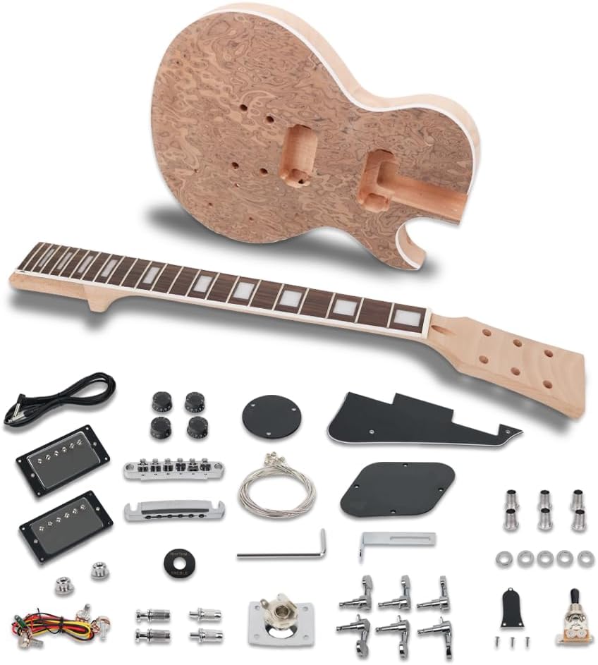 Fojill DIY Build Your Own Electric Guitar kit LP Mahogany Body Neck Rosewood Frerboard Fingerboard All Parts Included(FLPK-60BM)