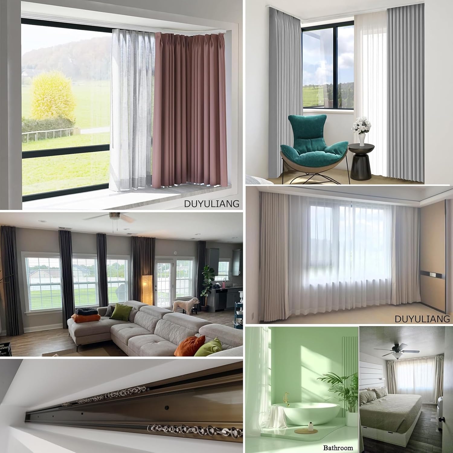 Aluminum Curtain Track Double Curtain Rod, Silent Flexible Rail Ceiling Or Wall Mount, For Windows And Room Divider Curtains, Bay Window, With 90 Degree Corner Connectors, With Runners(White,1m)