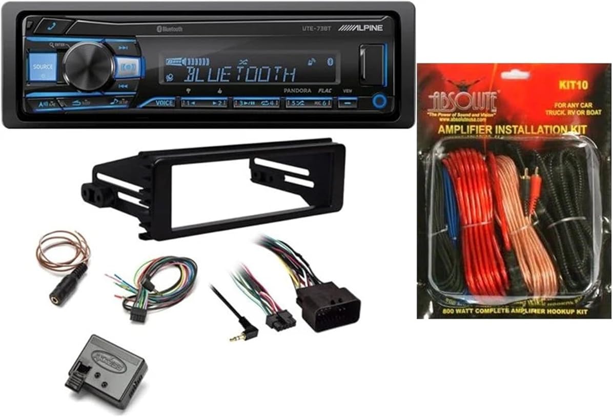 Alpine UTE-73BT in-Dash Digital Media Bluetooth for 1998-UP Motorcycle Bike & KIT10 Installation AMP Kit