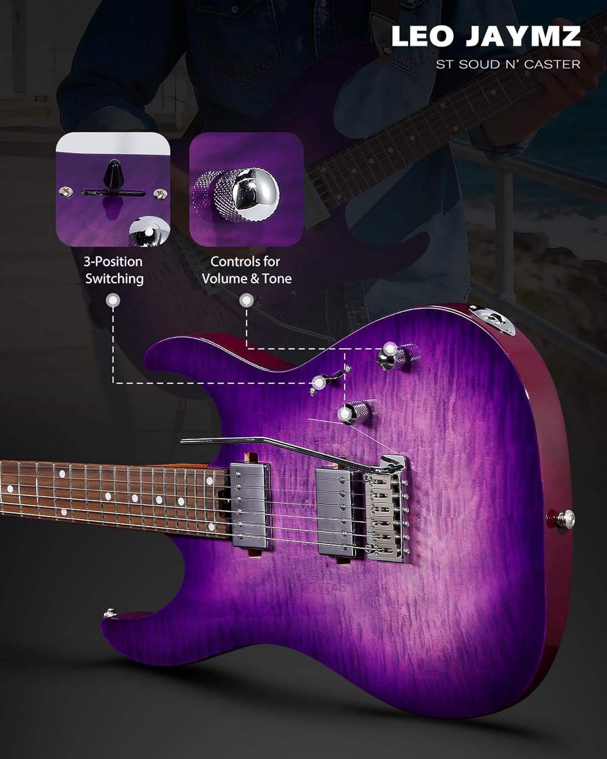 Leo Jaymz ST Pro Electric Guitar with Coil-Split, Roasted Maple Neck, Rosewood Fingerboard, Mahogany Body, Alnico 5 Pickups