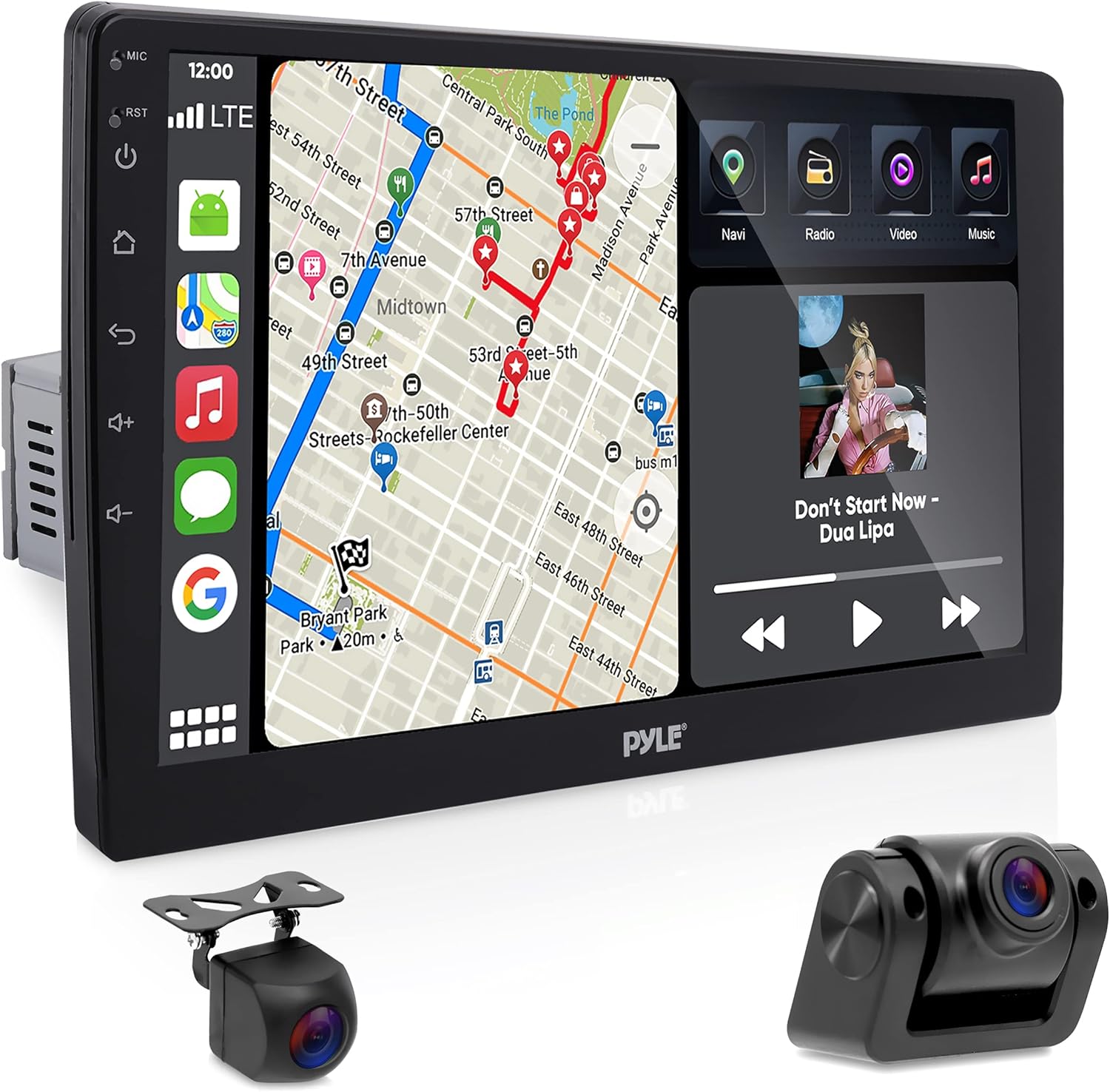 Pyle Single DIN Car Stereo Receiver-10'' 1080P HD Touch Screen Bluetooth Car Radio Audio Receiver Multimedia Player - WiFi/GPS/AM/FM, Mirror Link for Android/iOS, Front/Rear DVR Camera, Dual USB