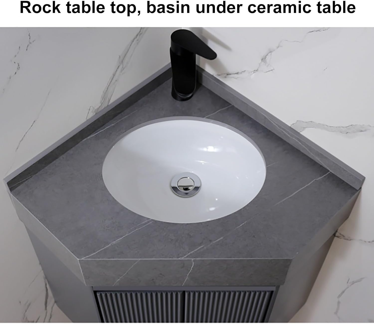 Corner Wall Mount Bathroom Sink, Wall Mounted Bathroom Sink, Bathroom Sink, Bathroom Sink with Storage Container (Color : Gray-with Mirror, Size : 45cm/18in)