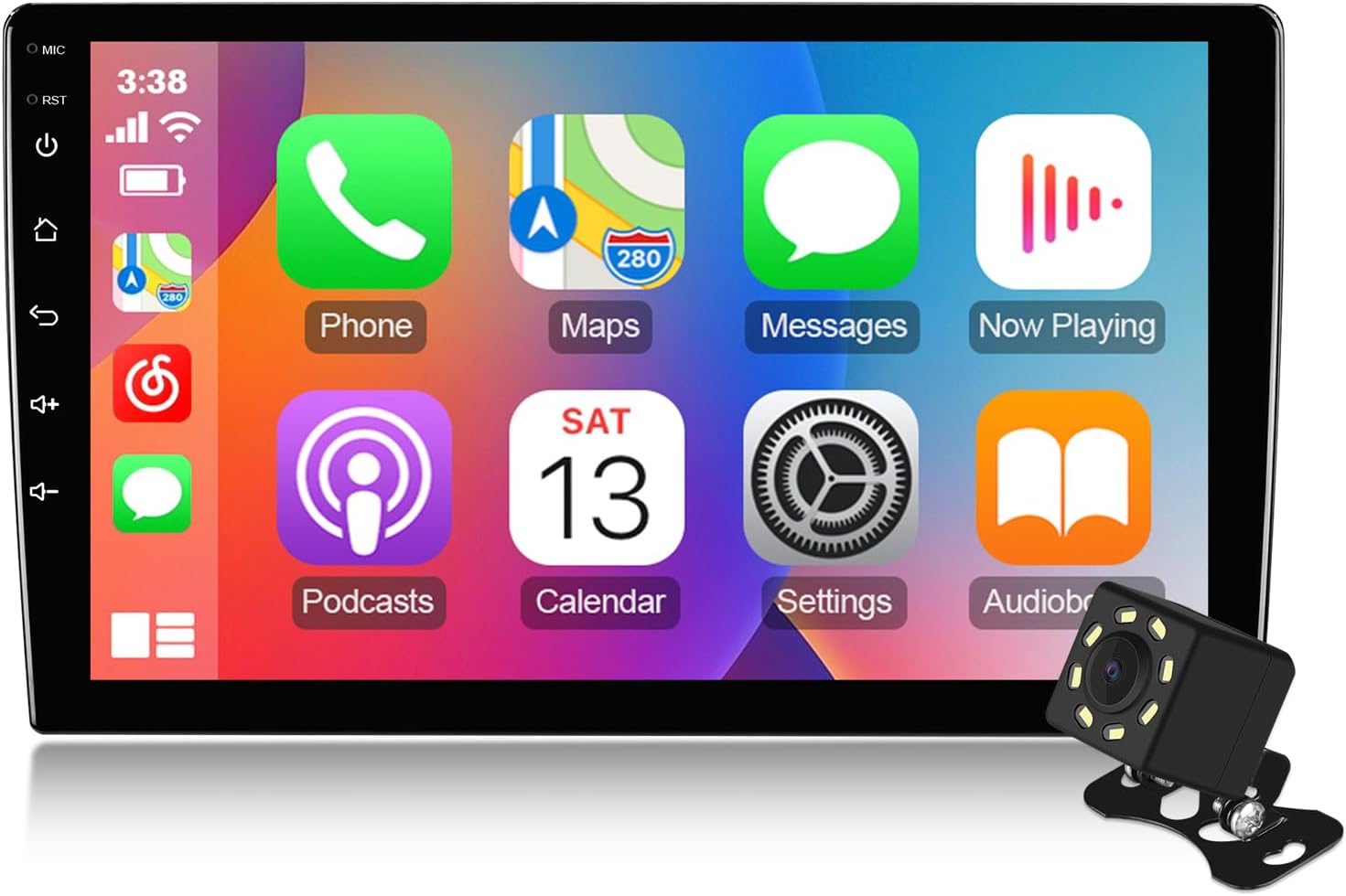 10.1 inches Android 10 Double Din Car Stereo HD IPS Touchscreen Screen Car Radio with Carplay & Android Auto Support Backup Camera GPS FM Navi BT Steering Wheel Mirror Link (2+32G)