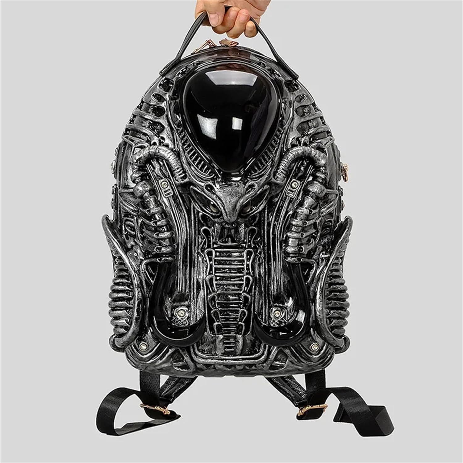 3D Xenomorph Shaped Backpack Steam Punk for Men Women Y2K Personality Travel Handbag PVC Unique Novelty Alien Purse (silver)