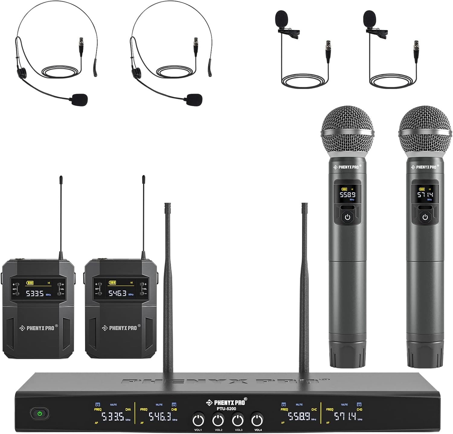 Phenyx Pro Wireless Microphone System PTU-5200-2H2B Bundle with The Customizable Large Size Carrying Case