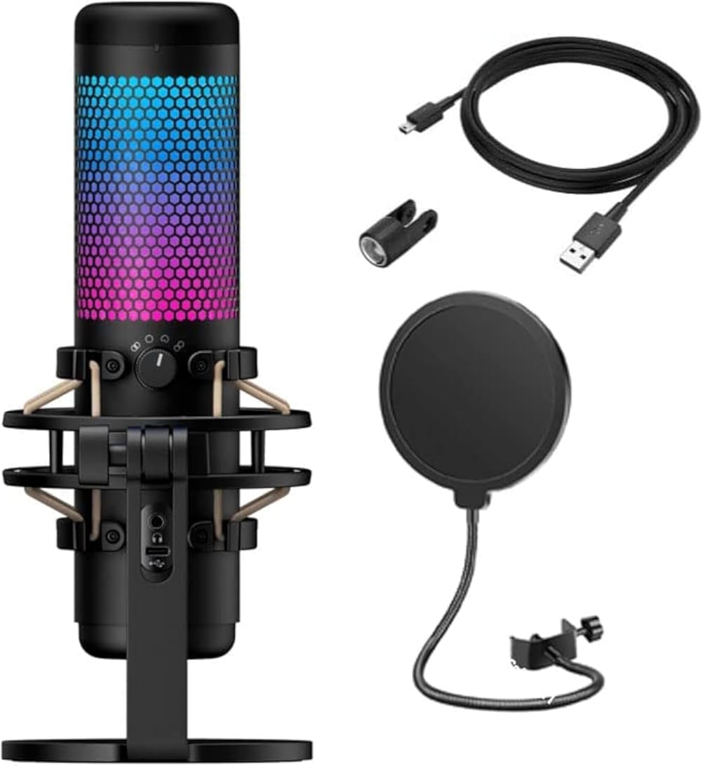 HyperX Newest QuadCast S - RGB USB Condenser Microphone for PC, PS4, Mac, Gaming, Streaming, Podcasts, Twitch, YouTube with GalliumPi Pop Filter