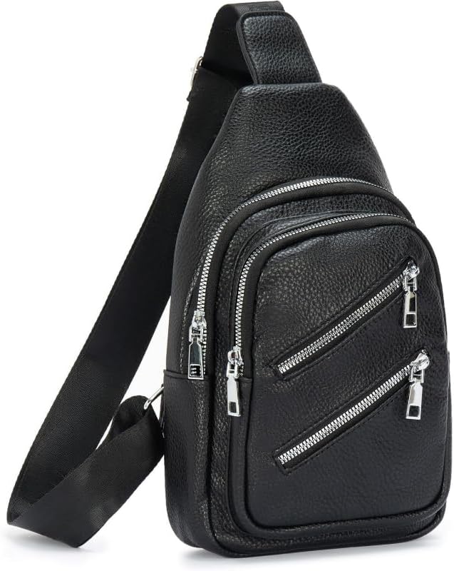 Water-Resistant Genuine Leather Sling Bag for Men Crossbody Backpack Fanny Pack with Anti-Theft Pocket for Commute