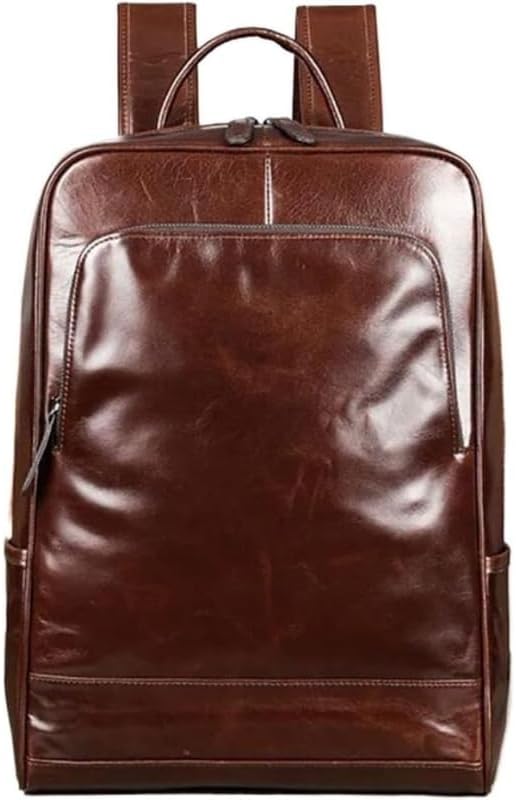 Genuine Leather Backpack for Men Travel Laptop Bag Casual Daypack Business Briefcase Durable Work Bag Gift Box (Brown)