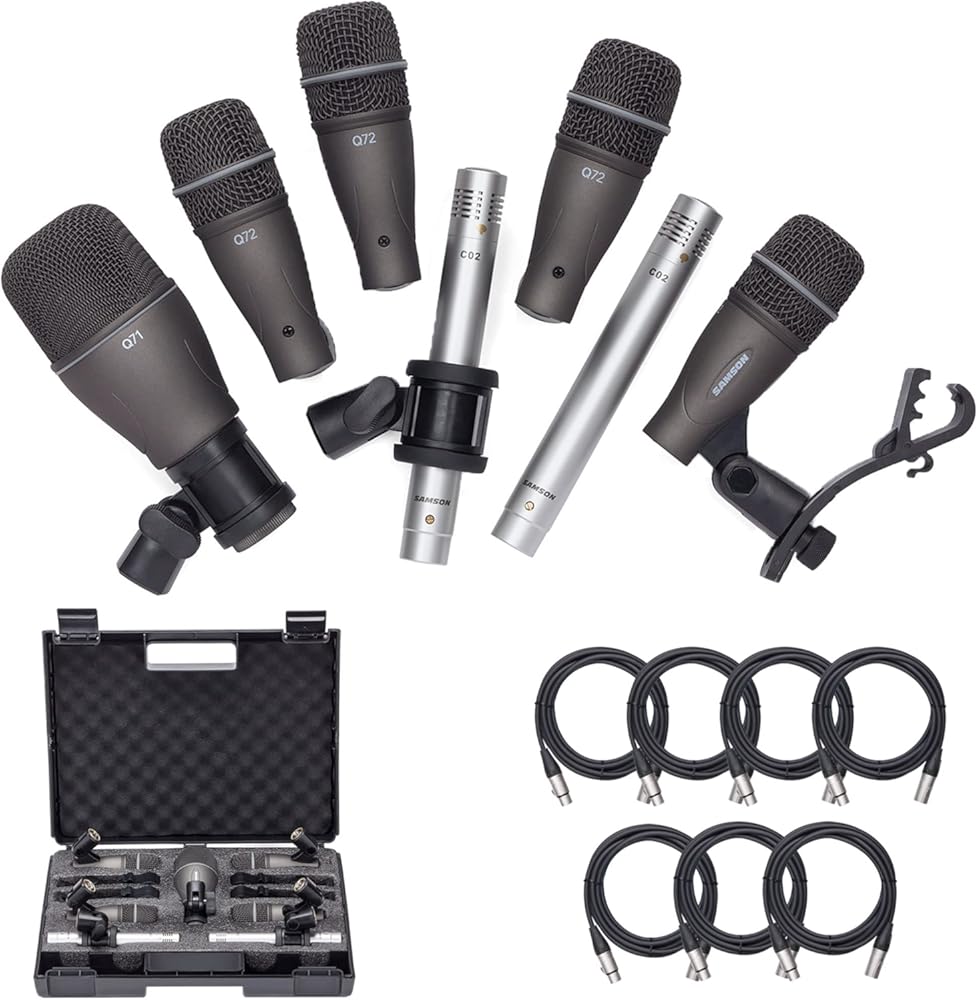 SAMSON DK707 7-Piece Drum Microphone Kit with 7 Premium XLR Mic Cables, XLR-M to -F - Recording Accessory Bundle