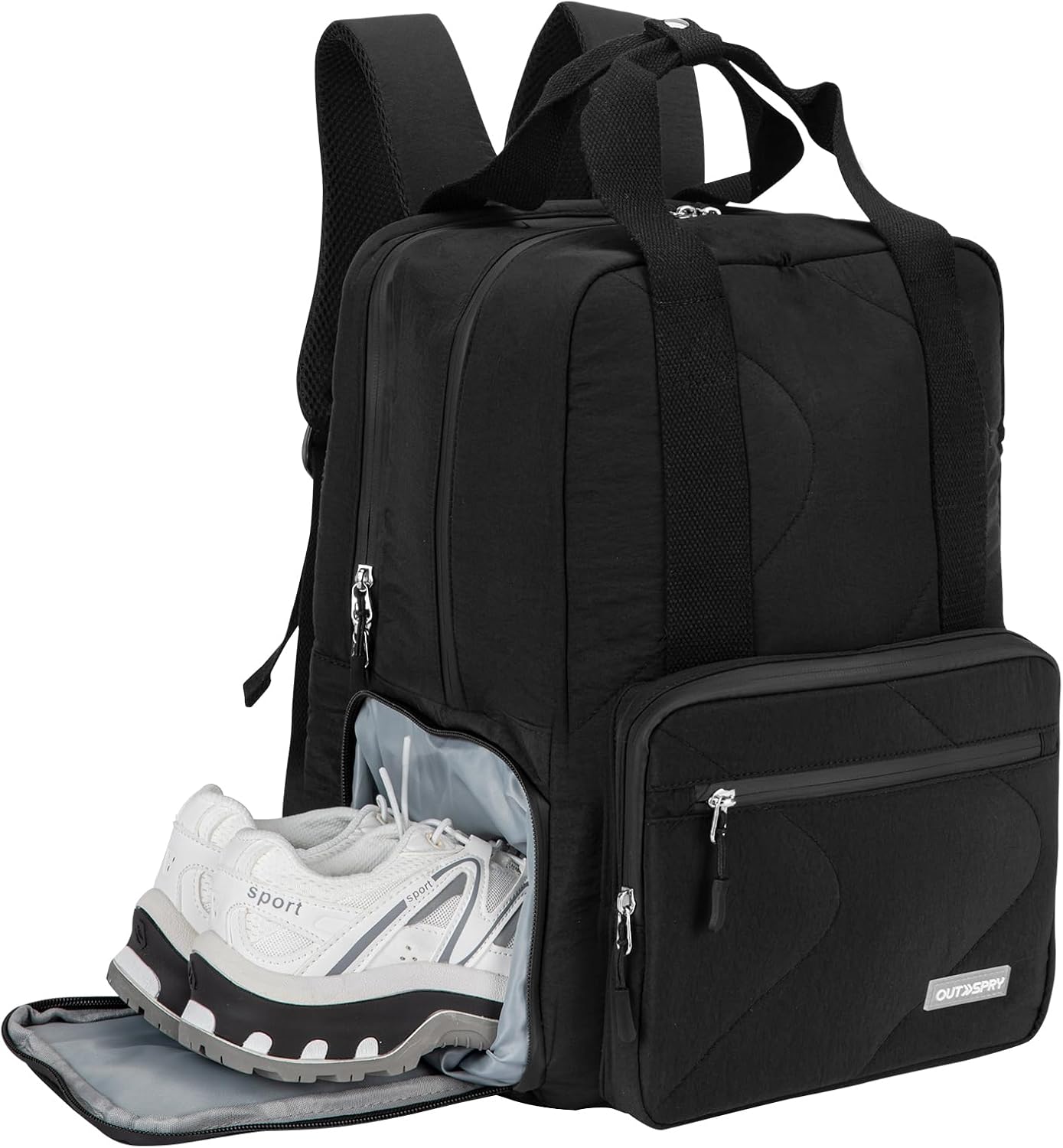 Large Travel Backpack Women, 40L Carry On Backpack for Airplanes with Shoe Compartment & Wet Pocket, 16 Inch Laptop Backpack for Trave Work Gym, Black