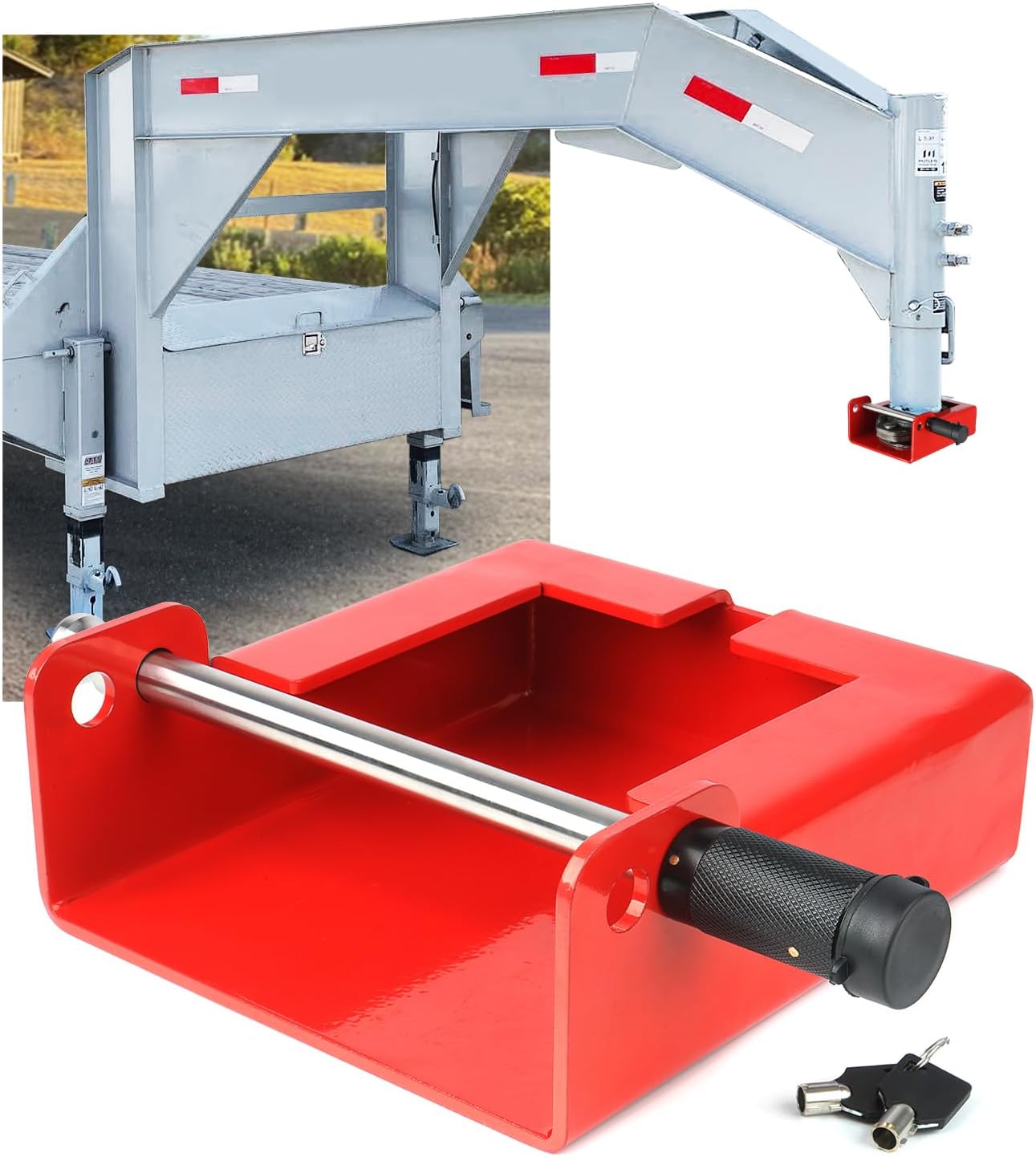 Patent-Designed Gooseneck Trailer Lock | Secure Your Trailer with Two Lock Positions | Red