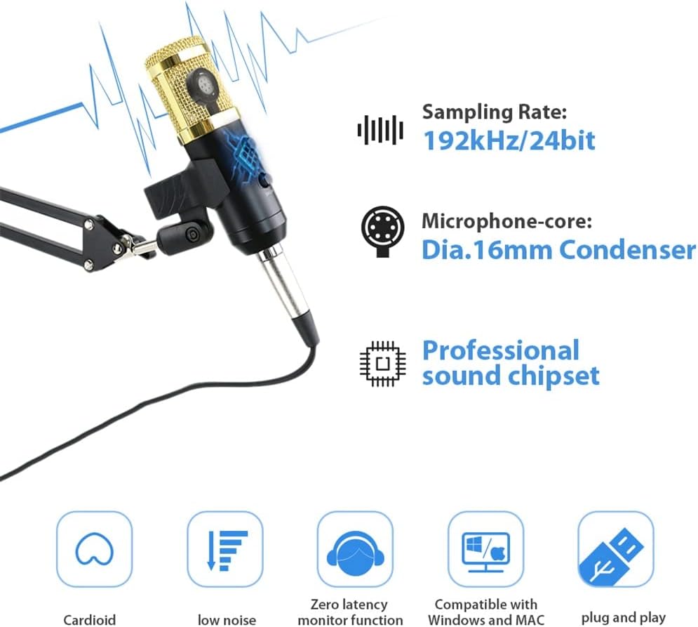 USB Bm 900 Microphone Condenser Microphone for Computer Recording Studio Recording Microphone with Stand (Color : Silver, Size : BM 900)