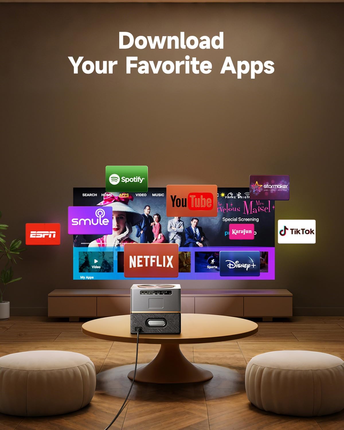 Moukey MTV30 All-in-One Karaoke Machine Projector, with Dual 4-inch Woofers, 40W RMS 120W Peak Power, Powerful Sound, Passive Radiator, Smooth System, Supports 45-250