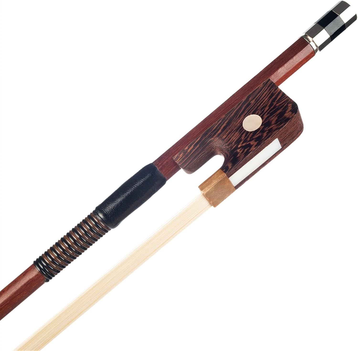 TSTS 1/8 Double Bass Bow Brazilwood Pernambuco Performance Double Bass Bows Round Stick White Horsetail Professional Violin Bow