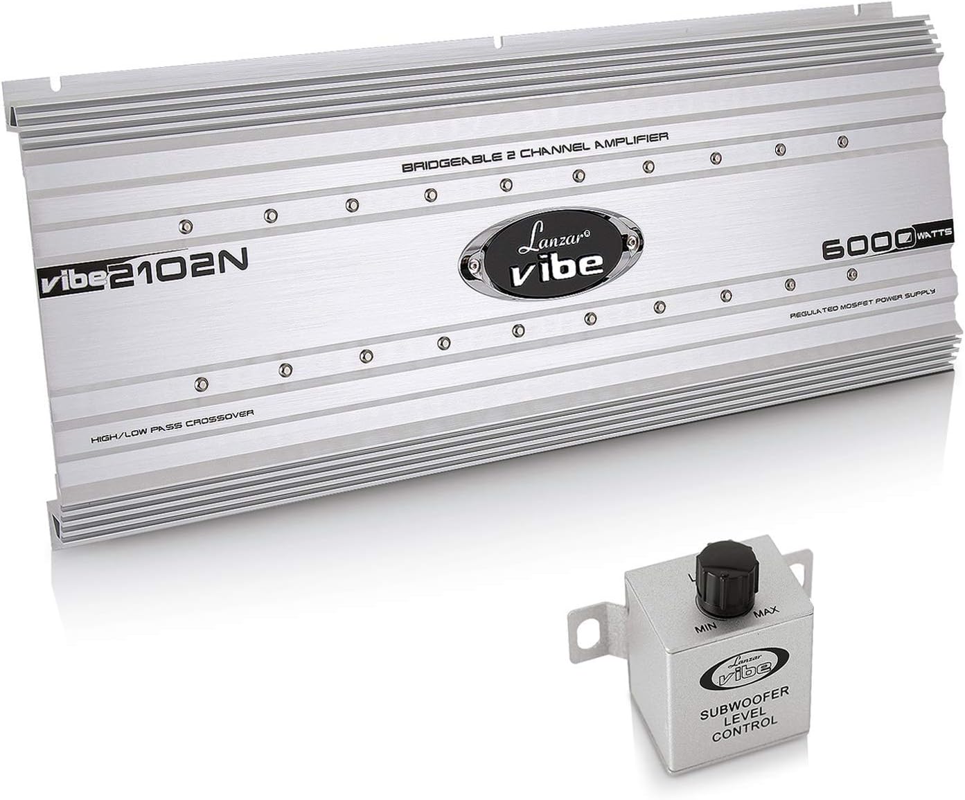 Lanzar 2 Channel Car Stereo Amplifier - 6,000 Watt Dual Channel Bridgeable w/Subwoofer Bass Control, High Power MOSFET, RCA Inputs, LED Indicators - VIBE2102N